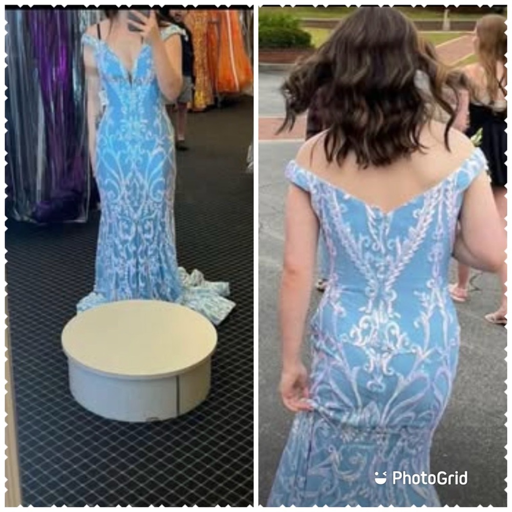 Jovani Light Blue Embroidered Sequins-GORGEOUS